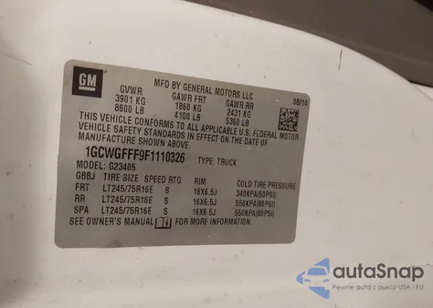 2015 Chevrolet Express 2500 Work Van from USA, damaged, VIN 1GCWGFFF9F1110326